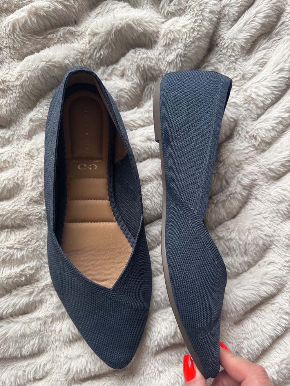 Kelly & Katie Navy Pointed Knit Slip-On Flats